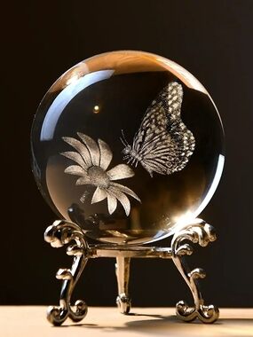 Crystal Butterfly and Flower Glass Sphere - Clear